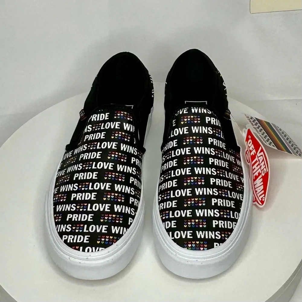 NWT Vans Asher PRIDE Black/Multicolor Glitter Slip-on Skate Sneakers Size 6.5 - Picture 4 of 8